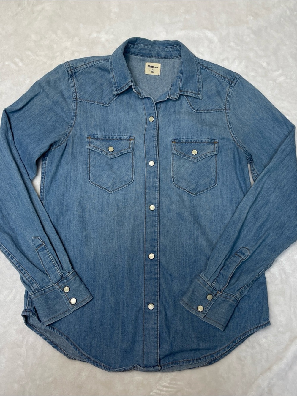 Gap Western Pearl Snap Chambray Denim Women’s Blouse Extra Small